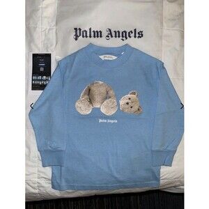 Palm Angels Blue Teddy Bear  Shirt 10 NWT & COA L/S Long Sleeve Retail $240